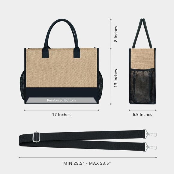 Personalized Canvas Tote Bag with Initials for Women Gift Beach Travel Organizer - Picture 2 of 7